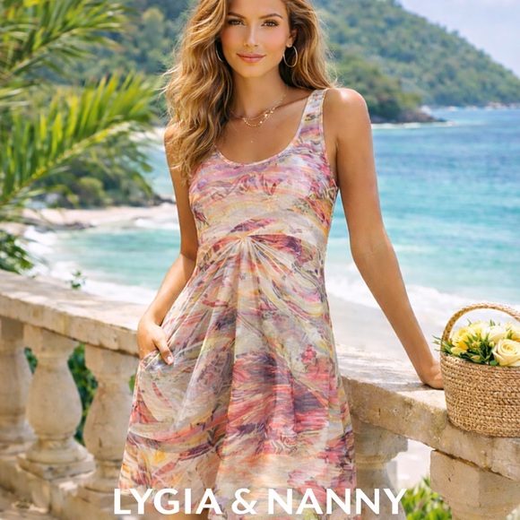 Lygia & Nanny Brazilian Resort Dress Abstract Print,A-Line EUC Size L MSRP$230), - Picture 4 of 11